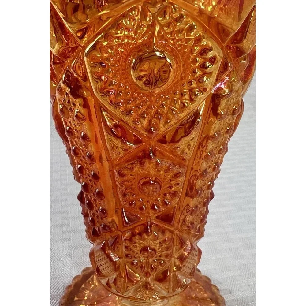 Vintage Imperial Carnival Glass  Vase Hobstar Marigold Iridescent Halloween Fall